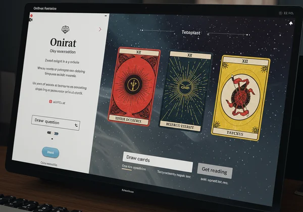 Online tarot card generator interface showing a three-card spread.