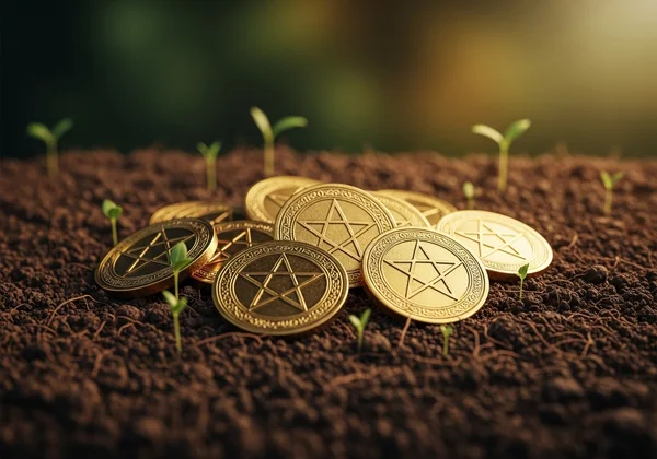 Golden pentacles representing material security and growth