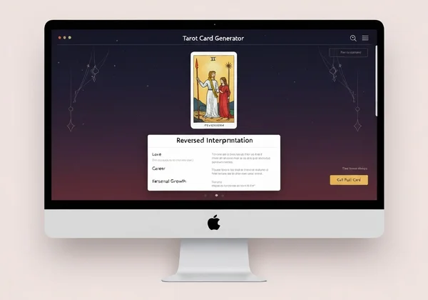 Tarot generator screen showing a reversed card meaning