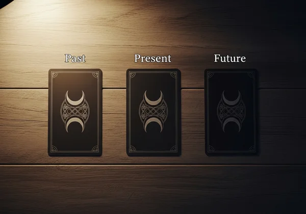 Tiga kad tarot mewakili masa lalu, masa kini, dan masa depan