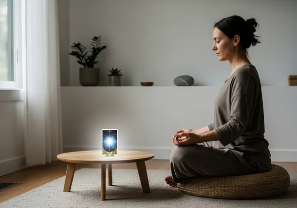 Orang yang tenang bermeditasi dengan tarot