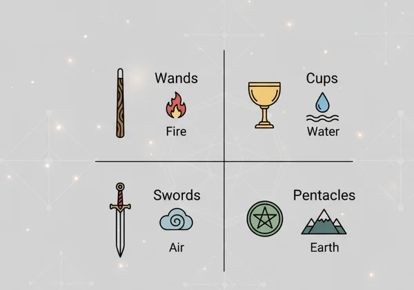 Four Rider-Waite-Smith tarot suits with elements
