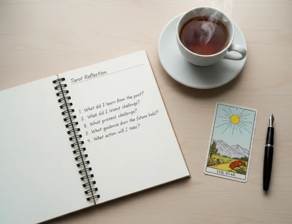 Tarot journal setup on a desk