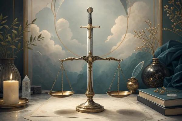 Justice tarot scales and sword
