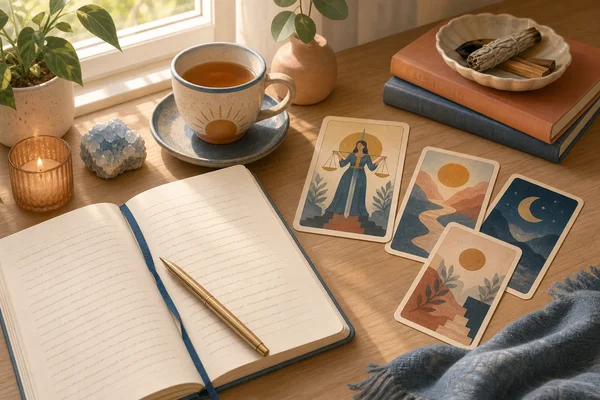 Tarot journal with reflection notes